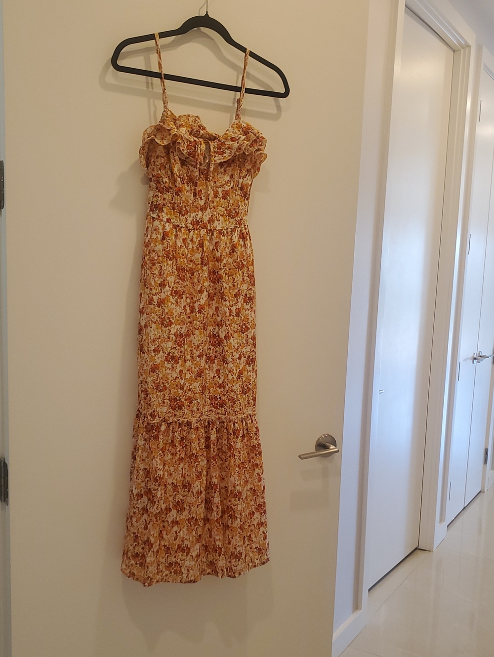 Smocked Floral Maxi Dress in Mustard